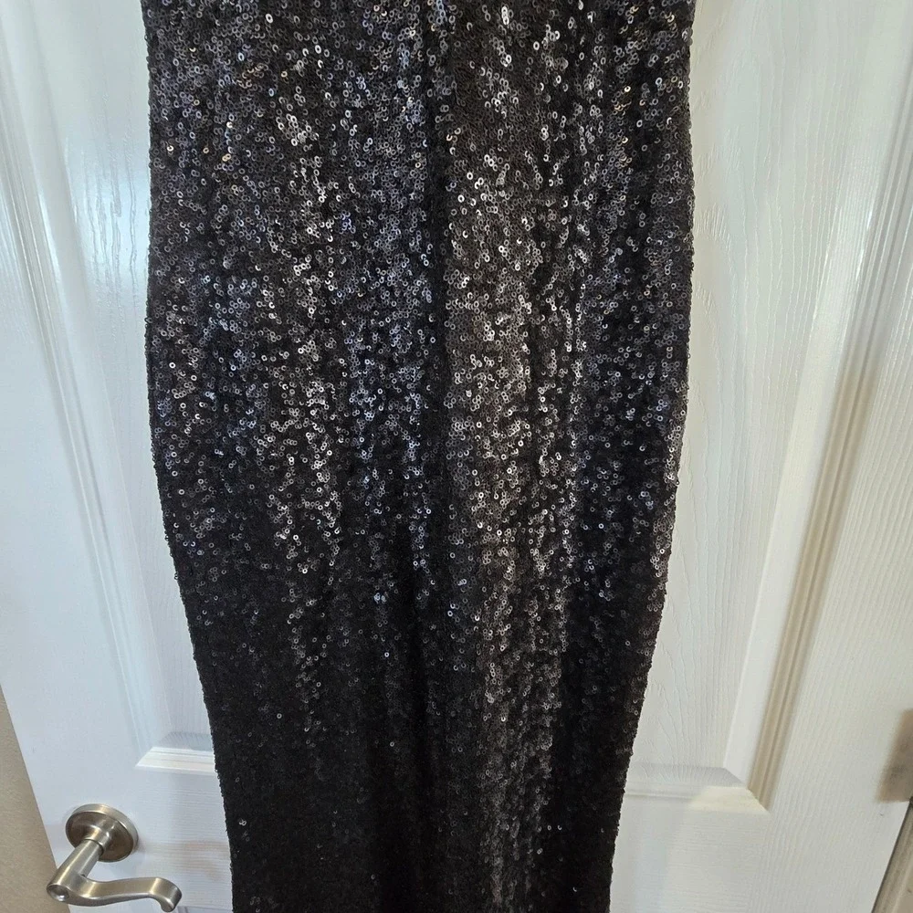 Dress The Population Black Sequin V-Neck Maxi Gown Dress S Made in USA - Picture 3 of 11